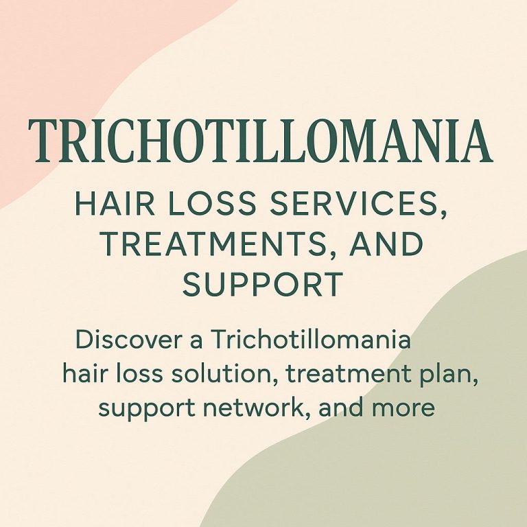 Text image with heading “Trichotillomania Hair Loss Services, Treatments, and Support” and subheading about discovering trichotillomania hair loss solutions, treatment plans, and support networks in Australia.